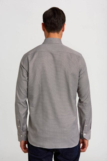 Regular Fit Paşa Yaka Desenli Kahve Erkek Gömlek - 2