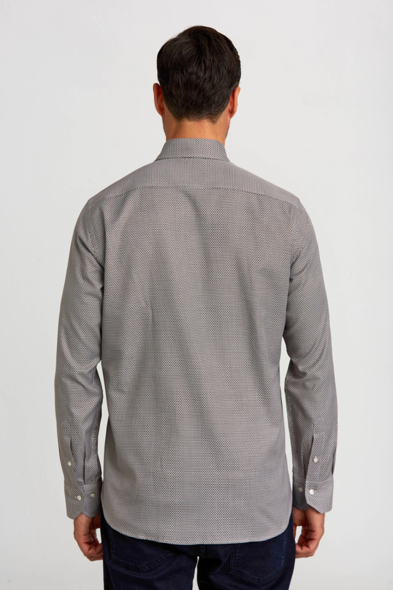 Regular Fit Paşa Yaka Desenli Kahve Erkek Gömlek - 2