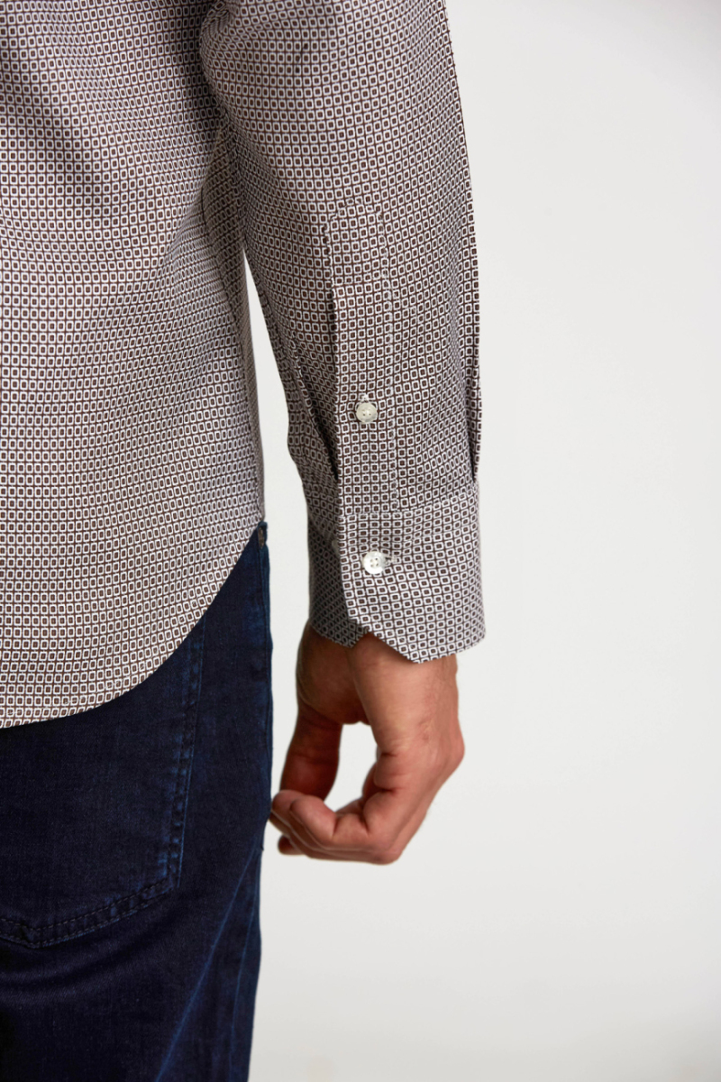 Regular Fit Paşa Yaka Desenli Kahve Erkek Gömlek - 3