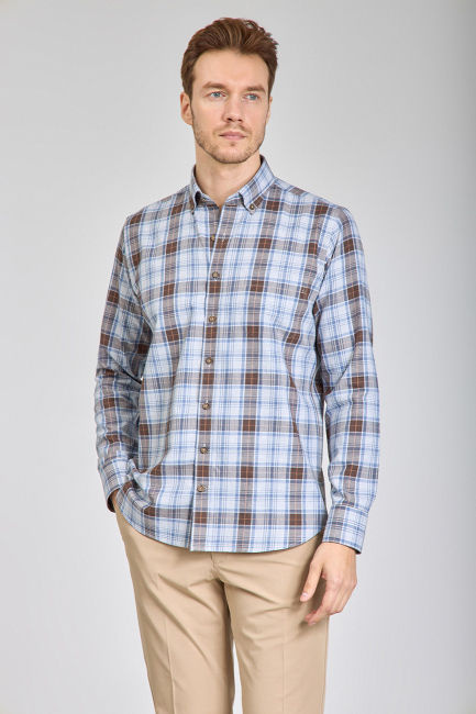 Regular Fit Paşa Yaka Desenli Pamuk Erkek Gömlek