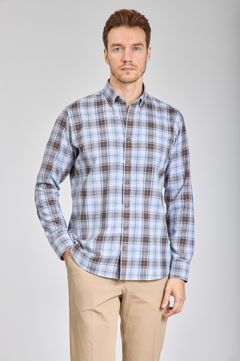 Regular Fit Paşa Yaka Desenli Pamuk Erkek Gömlek - 5