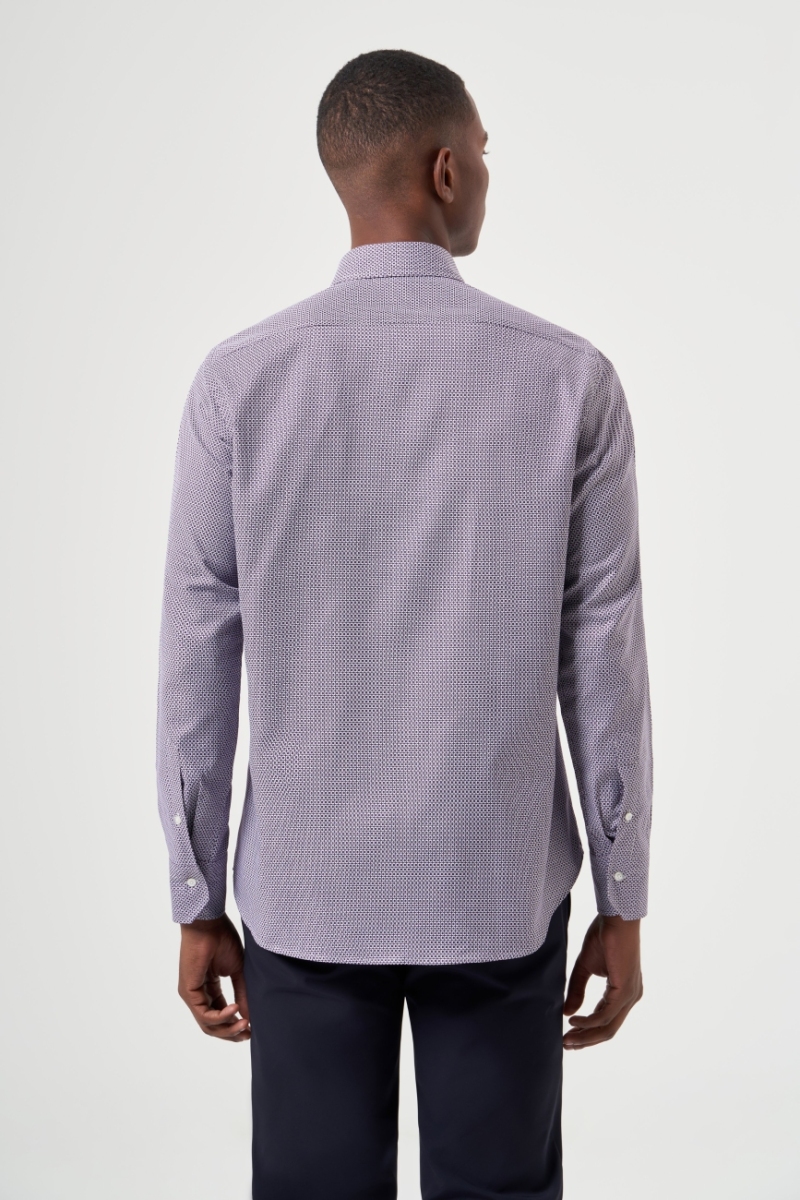 Regular Fit Paşa Yaka Desenli Pamuk Lila Erkek Gömlek - 2