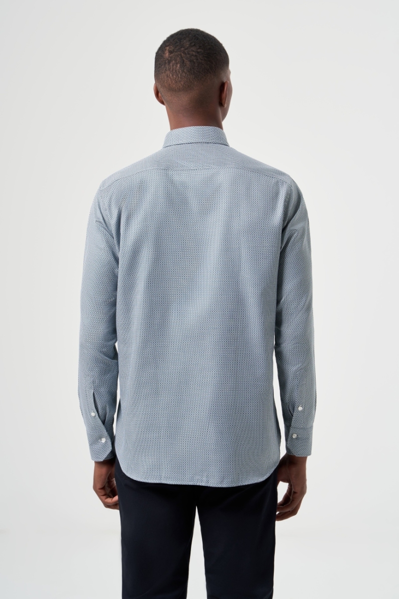 Regular Fit Paşa Yaka Desenli Yeşil Spor Erkek Gömlek - 2