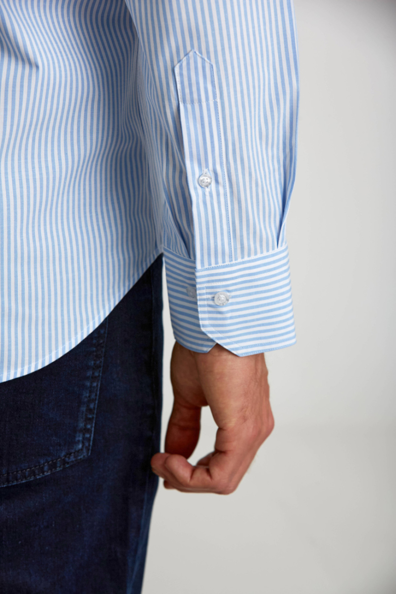 Regular Fit Paşa Yaka Düğmeli Açık Mavi Pamuk Erkek Gömlek - 3