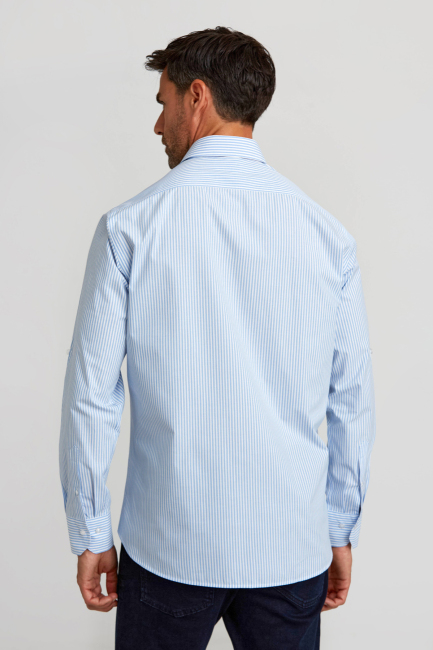 Regular Fit Paşa Yaka Düğmeli Açık Mavi Pamuk Erkek Gömlek - 2