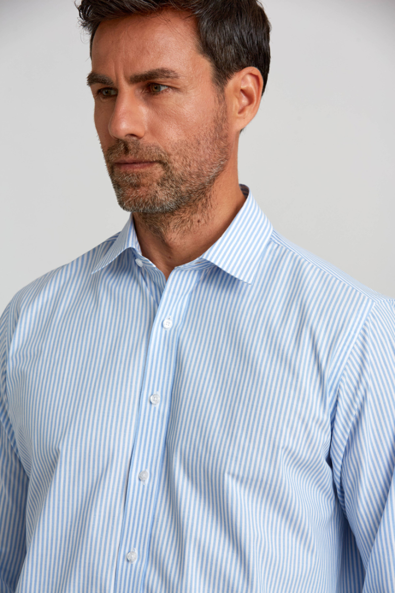 Regular Fit Paşa Yaka Düğmeli Açık Mavi Pamuk Erkek Gömlek - 5