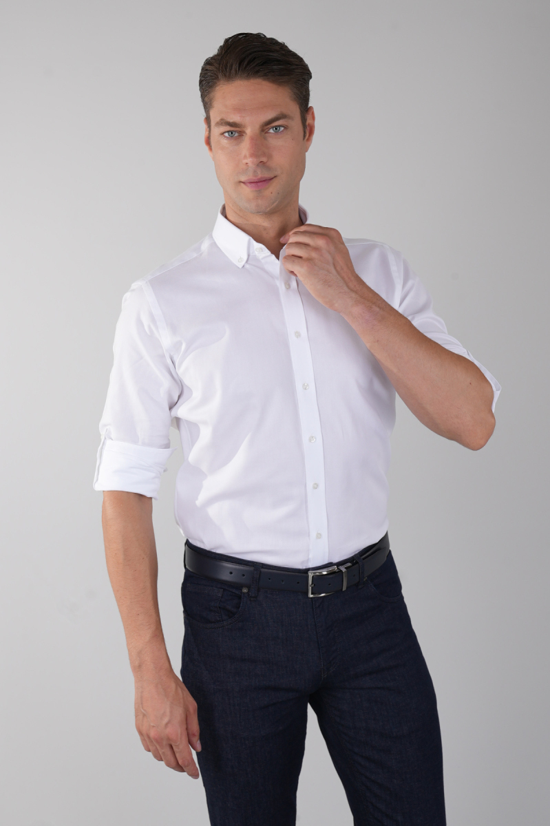 PASHA COLLAR BUTTONED REGULAR FIT UK SHIRT White