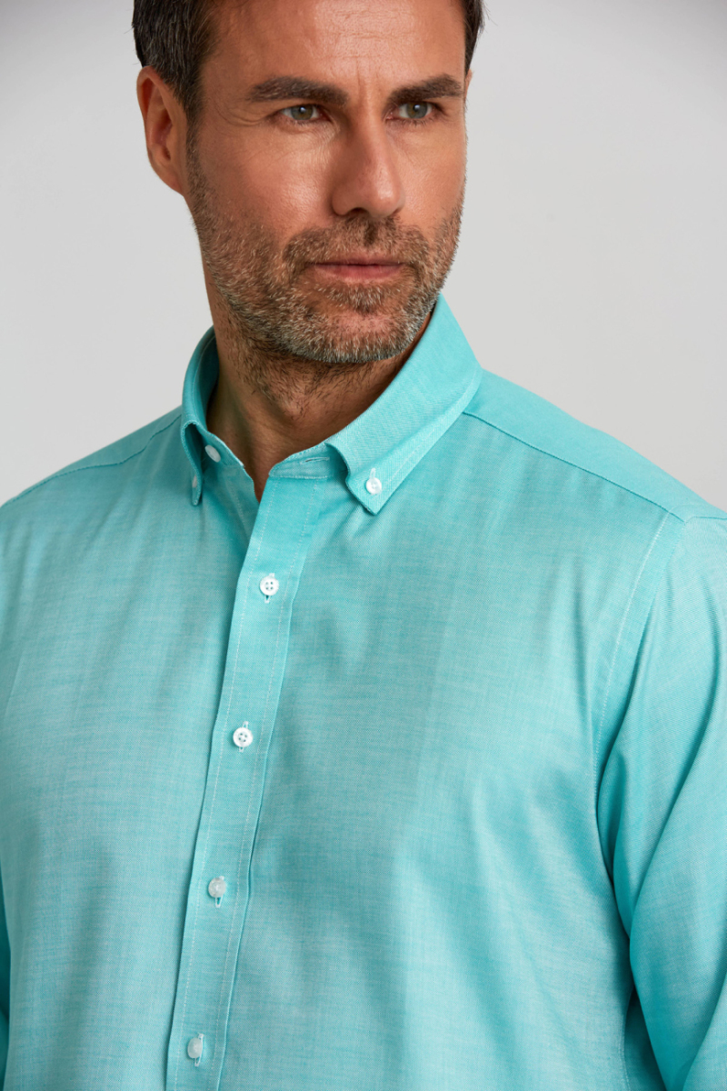 Regular Fit Paşa Yaka Düğmeli Haki Pamuk Erkek Gömlek - 4