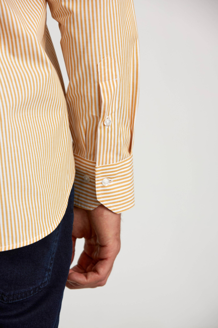 Regular Fit Paşa Yaka Düğmeli Hardal Pamuk Erkek Gömlek - 3