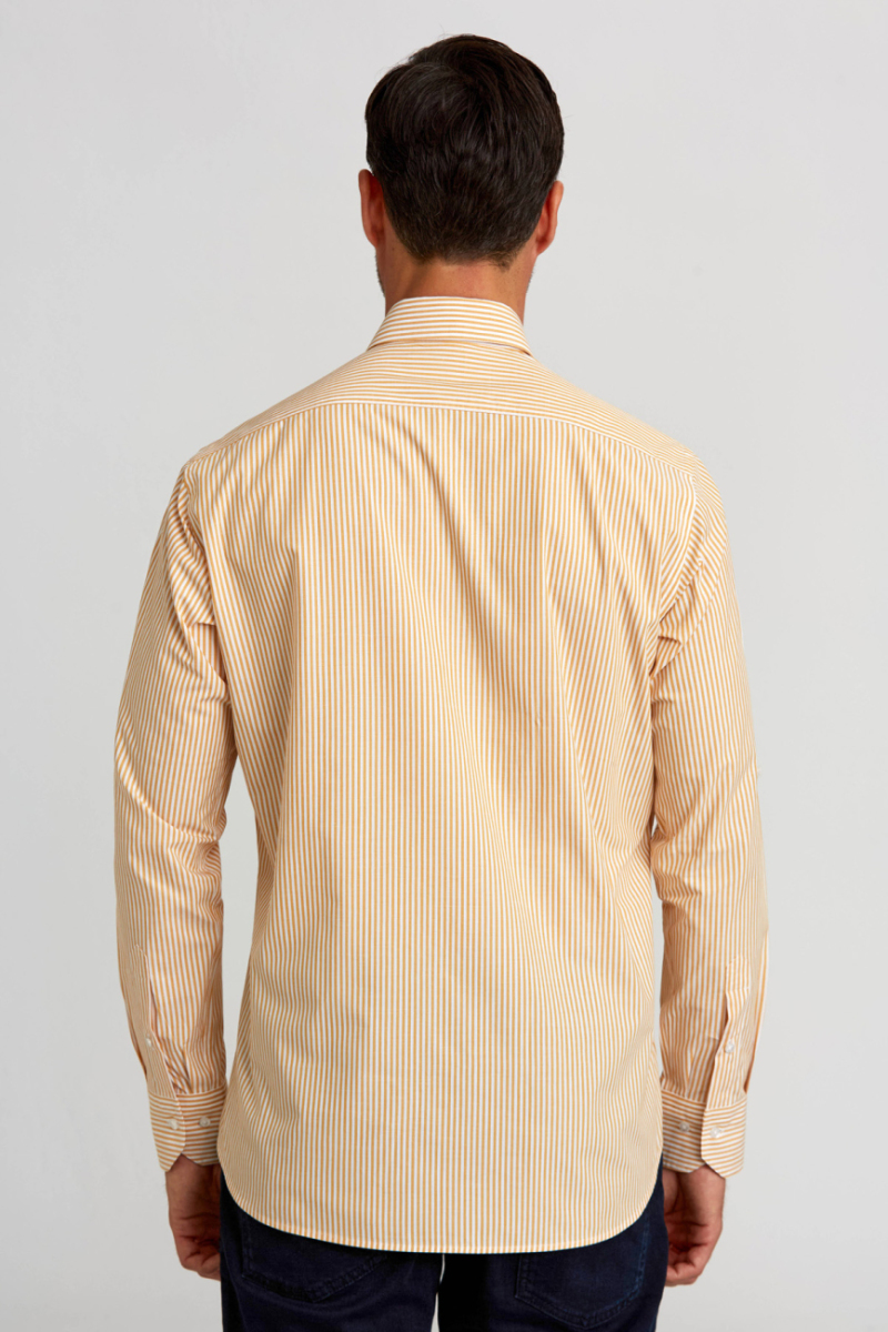 Regular Fit Paşa Yaka Düğmeli Hardal Pamuk Erkek Gömlek - 2