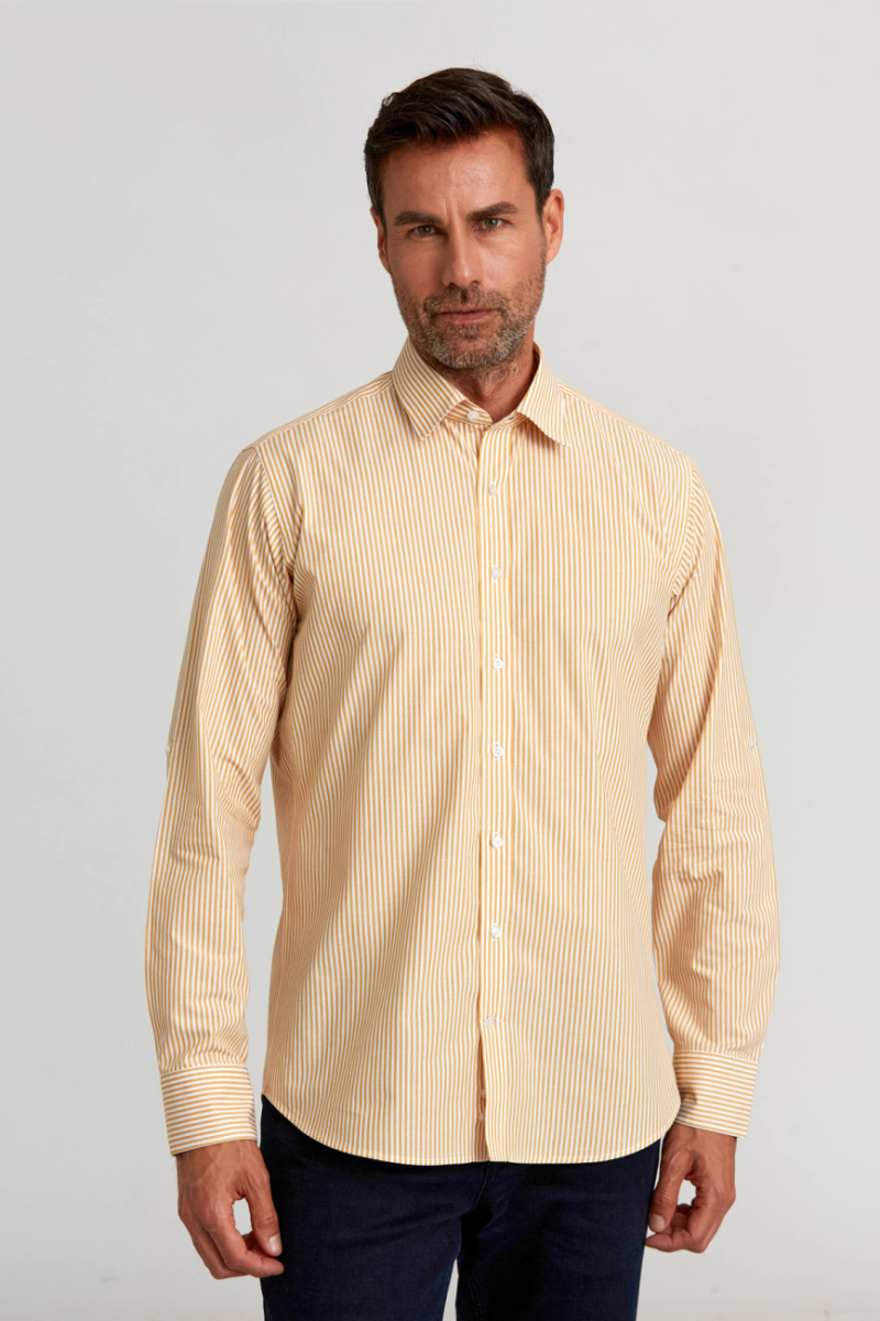 Regular Fit Paşa Yaka Düğmeli Hardal Pamuk Erkek Gömlek - 1