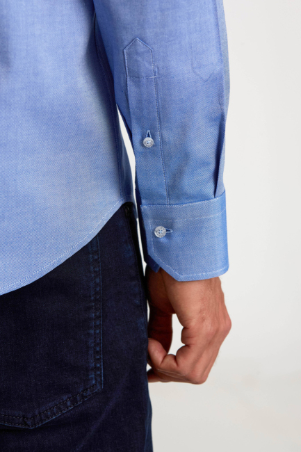 Regular Fit Paşa Yaka Düğmeli İndigo Pamuk Erkek Gömlek - 4