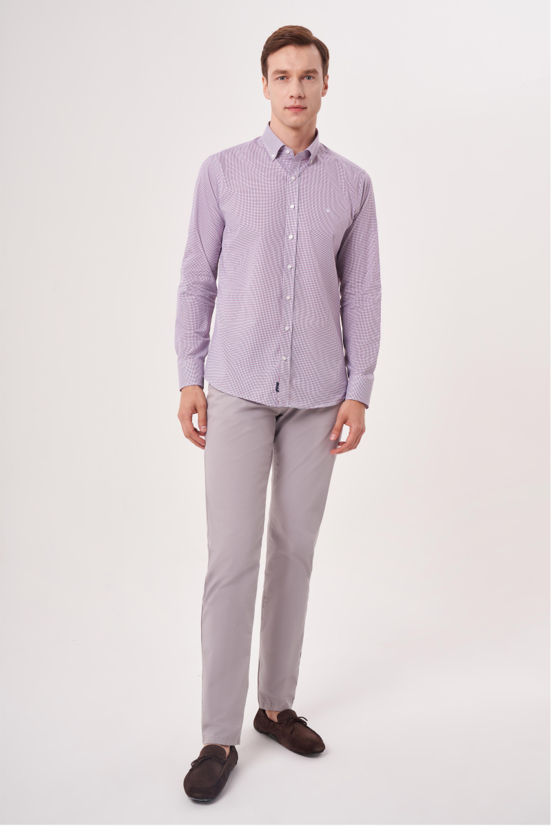 Regular Fit Paşa Yaka Düğmeli Kırmızı Erkek Gömlek - 5