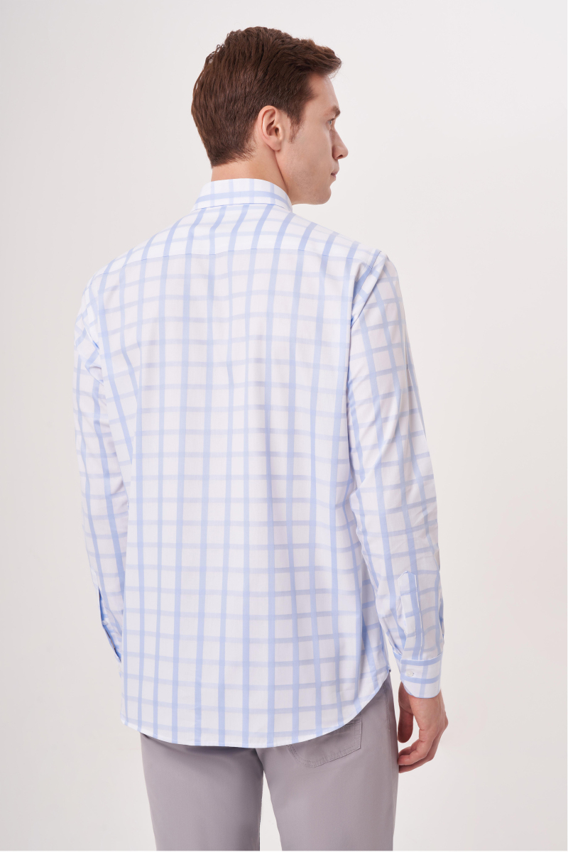 Regular Fit Paşa Yaka Düğmeli Mavi Erkek Gömlek - 2