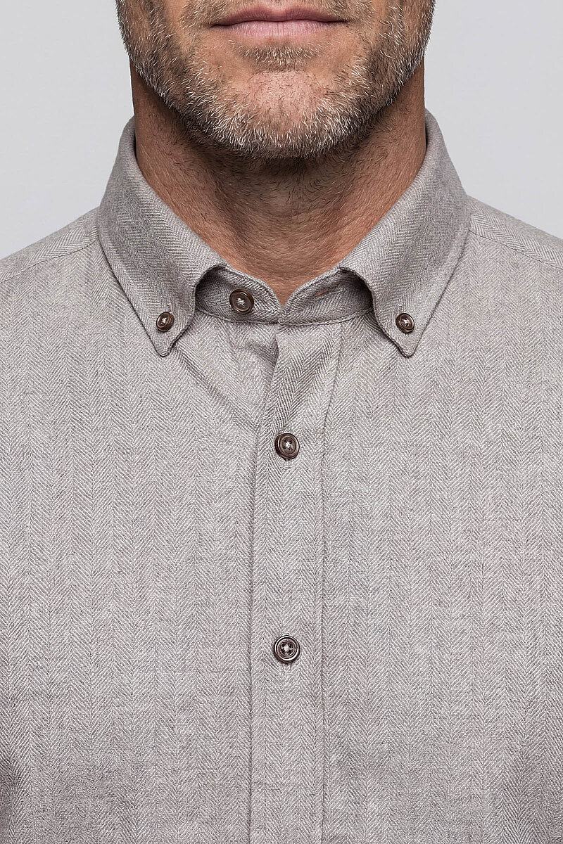 Regular Fit Paşa Yaka Düğmeli Pamuk Kahve Erkek Gömlek - 3