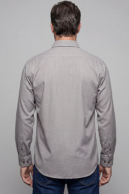 Regular Fit Paşa Yaka Düğmeli Pamuk Kahve Erkek Gömlek - 2