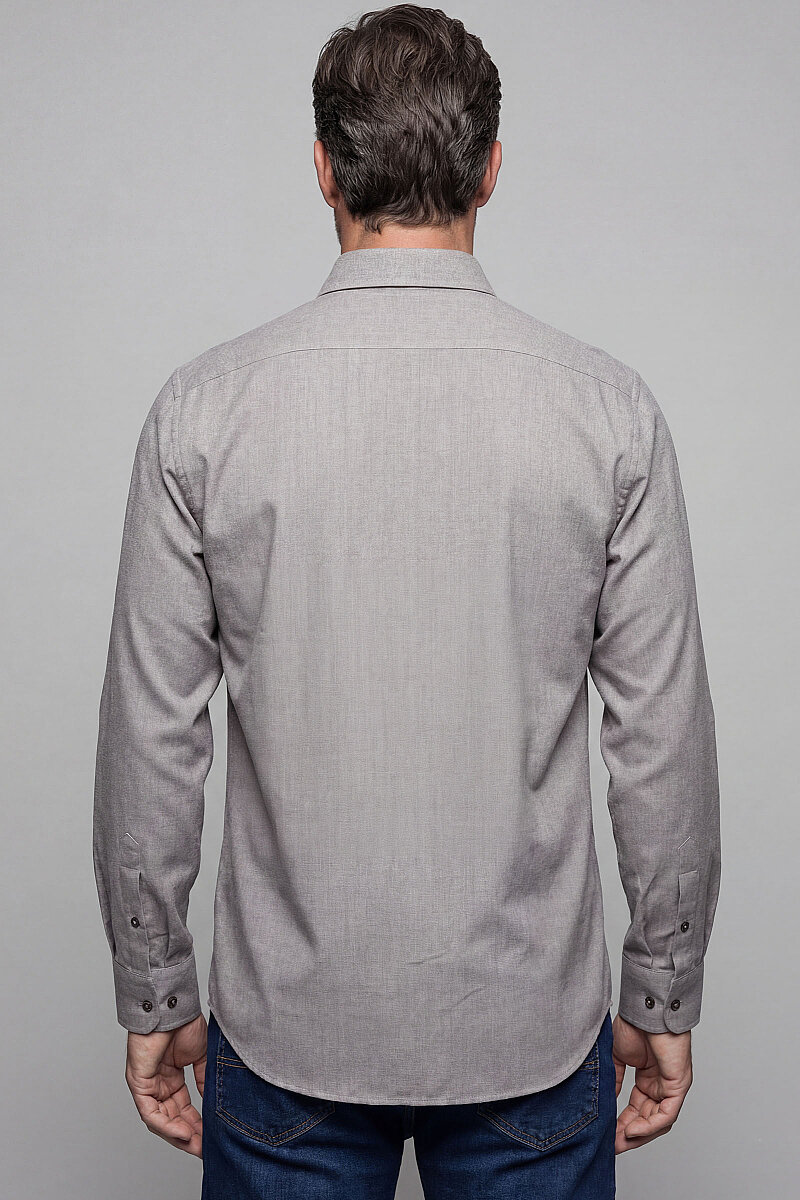 Regular Fit Paşa Yaka Düğmeli Pamuk Kahve Erkek Gömlek - 2
