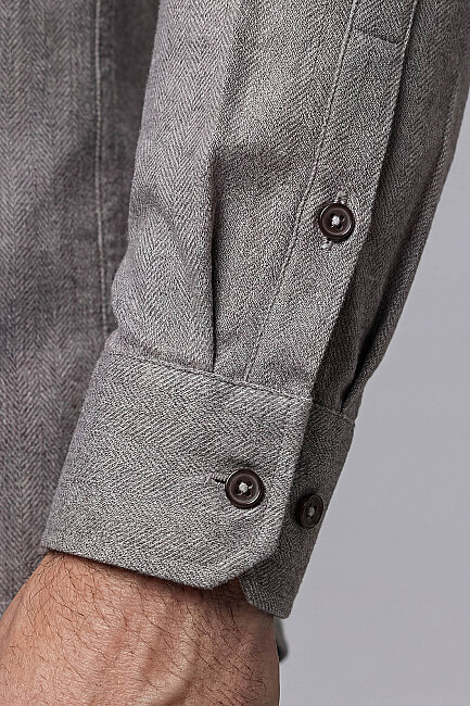 Regular Fit Paşa Yaka Düğmeli Pamuk Kahve Erkek Gömlek - 4