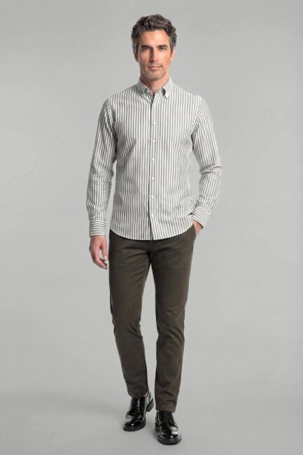 Regular Fit Paşa Yaka Düğmeli Pamuk Yeşil Erkek Gömlek - 4