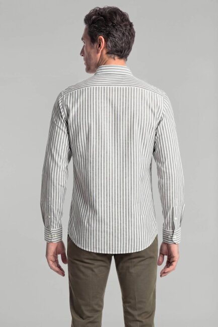 Regular Fit Paşa Yaka Düğmeli Pamuk Yeşil Erkek Gömlek - 2