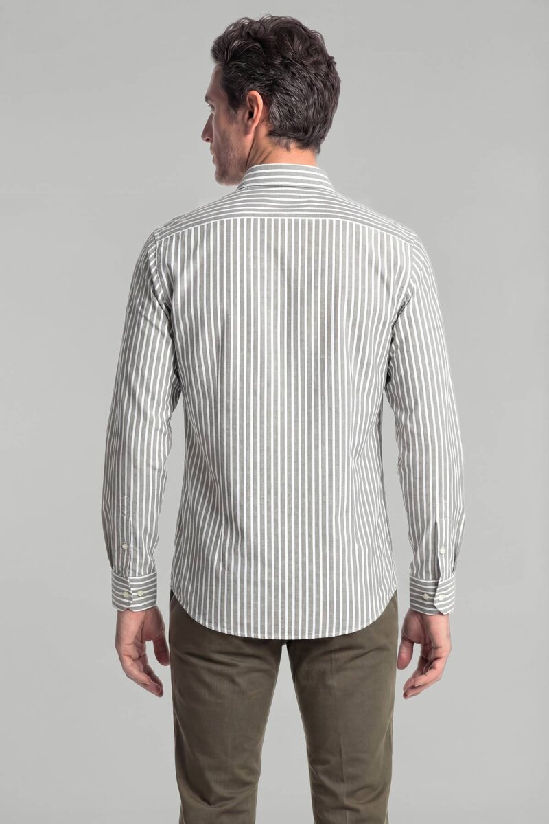 Regular Fit Paşa Yaka Düğmeli Pamuk Yeşil Erkek Gömlek - 2