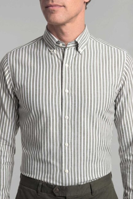 Regular Fit Paşa Yaka Düğmeli Pamuk Yeşil Erkek Gömlek - 3