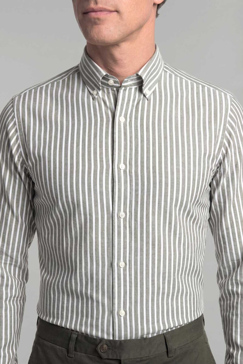 Regular Fit Paşa Yaka Düğmeli Pamuk Yeşil Erkek Gömlek - 3