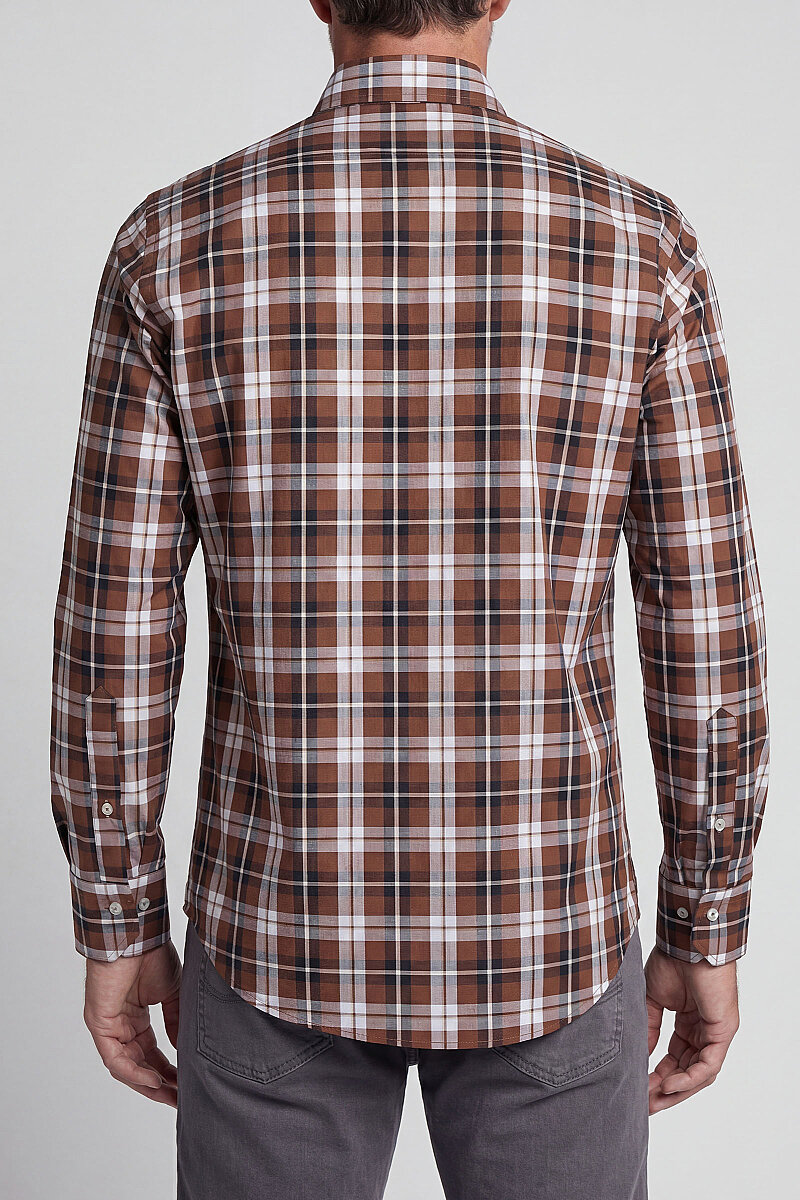 Regular Fit Paşa Yaka Ekose Pamuk Kahve Erkek Gömlek - 2