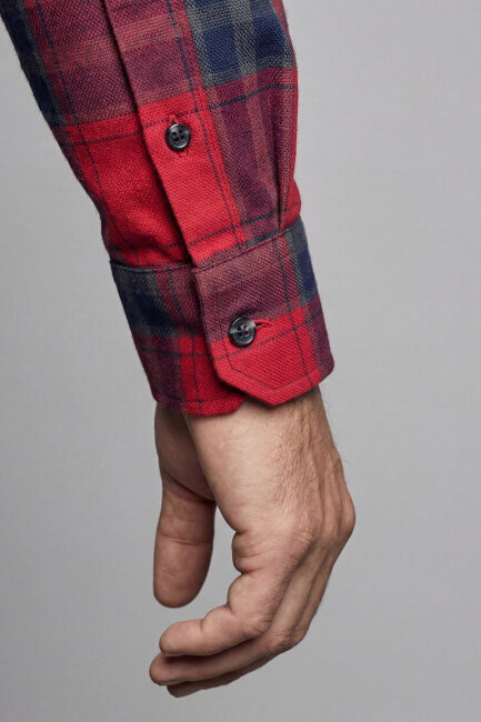 Regular Fit Paşa Yaka Ekose Pamuk Kırmızı Erkek Gömlek - 3