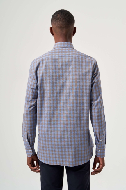 Regular Fit Paşa Yaka Ekoseli Kahve Erkek Gömlek - 2