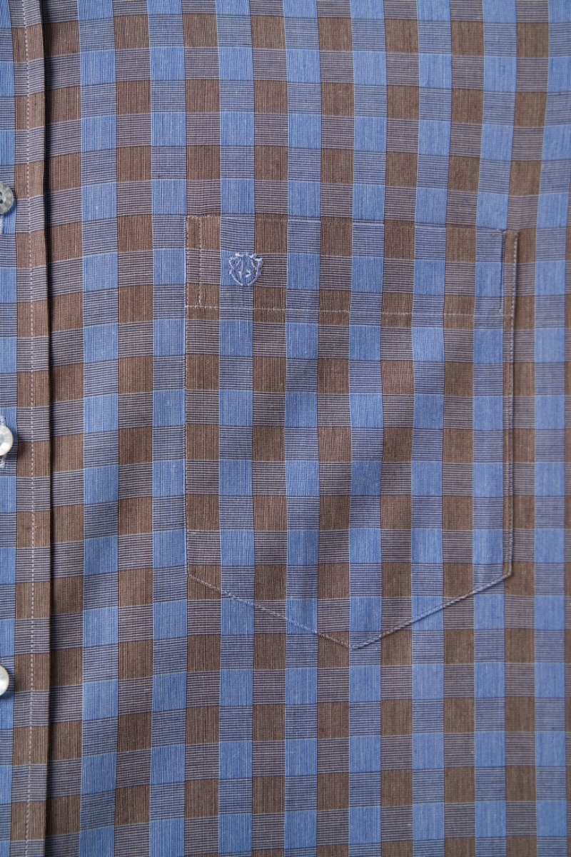 Regular Fit Paşa Yaka Ekoseli Kahve Erkek Gömlek - 3