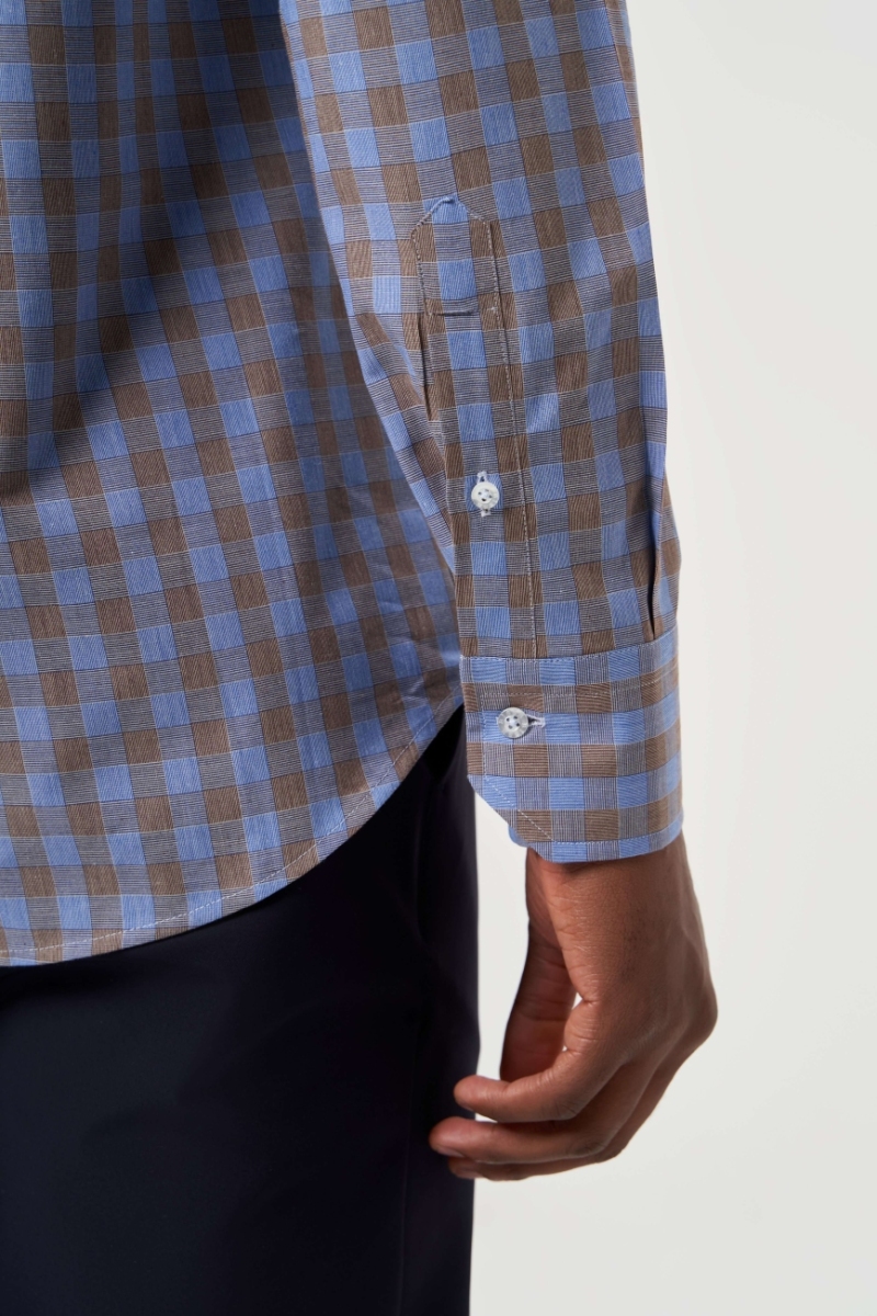 Regular Fit Paşa Yaka Ekoseli Kahve Erkek Gömlek - 4