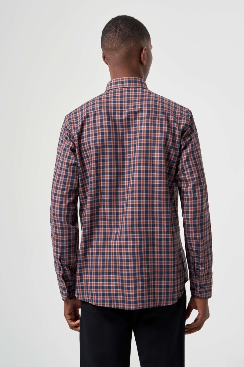 Regular Fit Paşa Yaka Ekoseli Kahve Spor Erkek Gömlek - 2