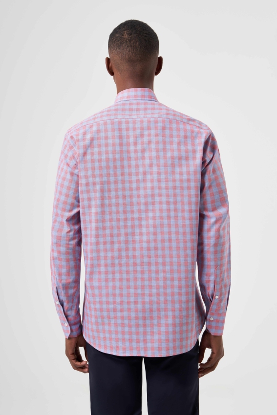 Regular Fit Paşa Yaka Ekoseli Kırmızı Erkek Gömlek - 2