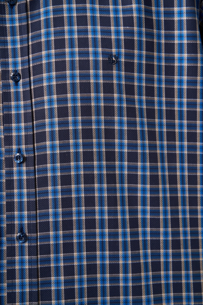 Regular Fit Paşa Yaka Ekoseli Lacivert Spor Erkek Gömlek - 3