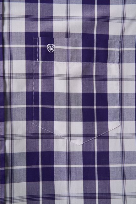 Regular Fit Paşa Yaka Ekoseli Lila Erkek Gömlek - 3