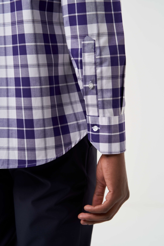 Regular Fit Paşa Yaka Ekoseli Lila Erkek Gömlek - 4
