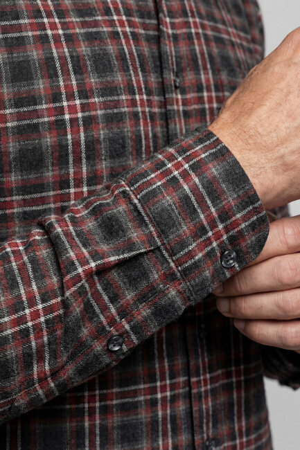 Regular Fit Paşa Yaka Ekoseli Pamuk Akrilik Bordo Erkek Gömlek - 3