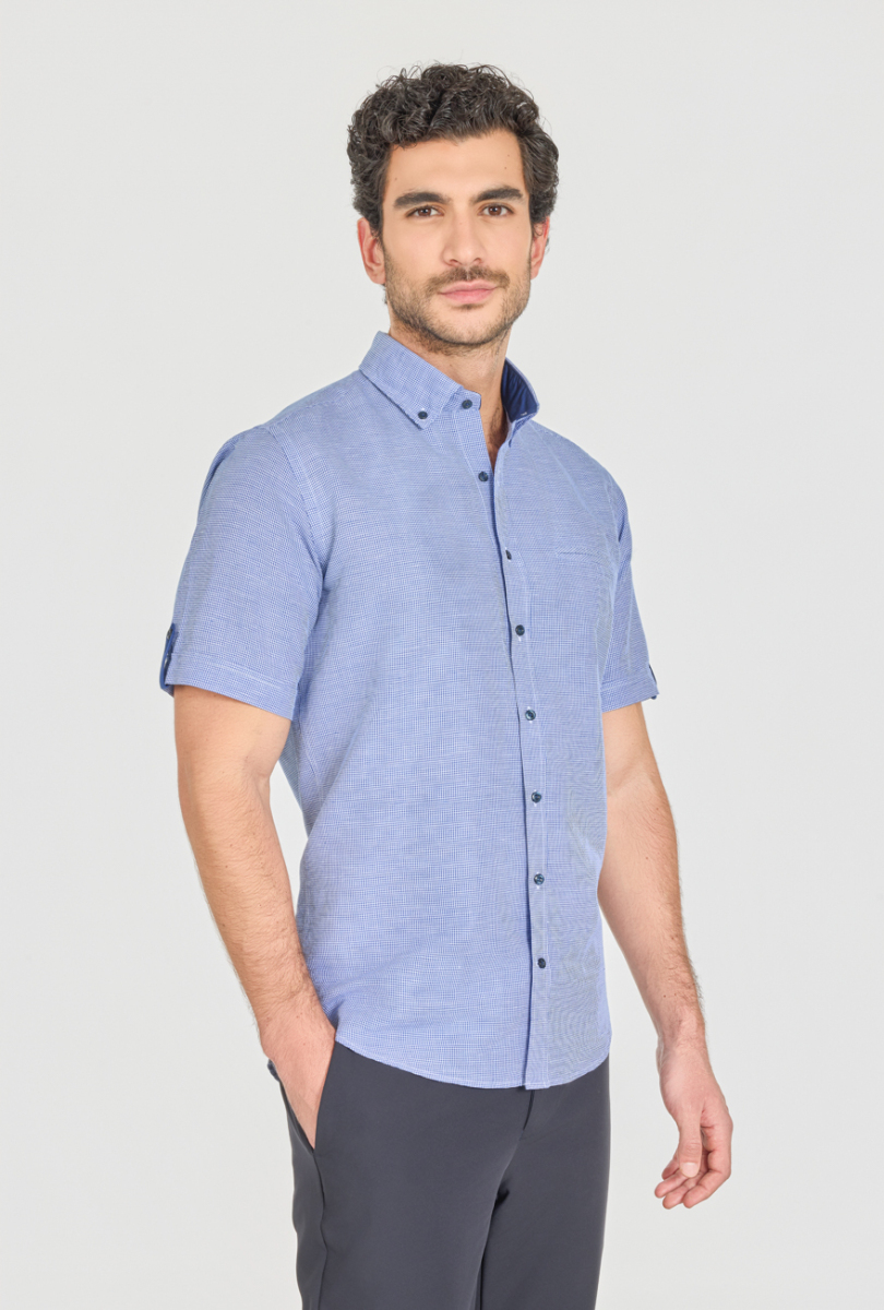 Regular Fit Paşa Yaka Fleto Cep Lacivert Pamuk Erkek Gömlek - 2