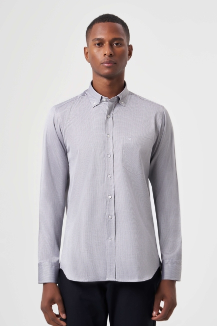 Regular Fit Paşa Yaka Gri Spor Erkek Gömlek - 1