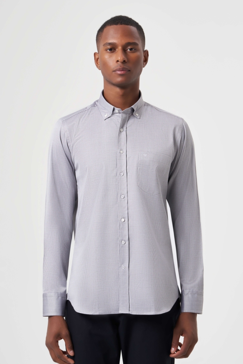 Regular Fit Paşa Yaka Gri Spor Erkek Gömlek - 1