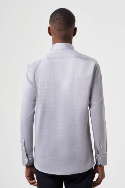 Regular Fit Paşa Yaka Gri Spor Erkek Gömlek - 2