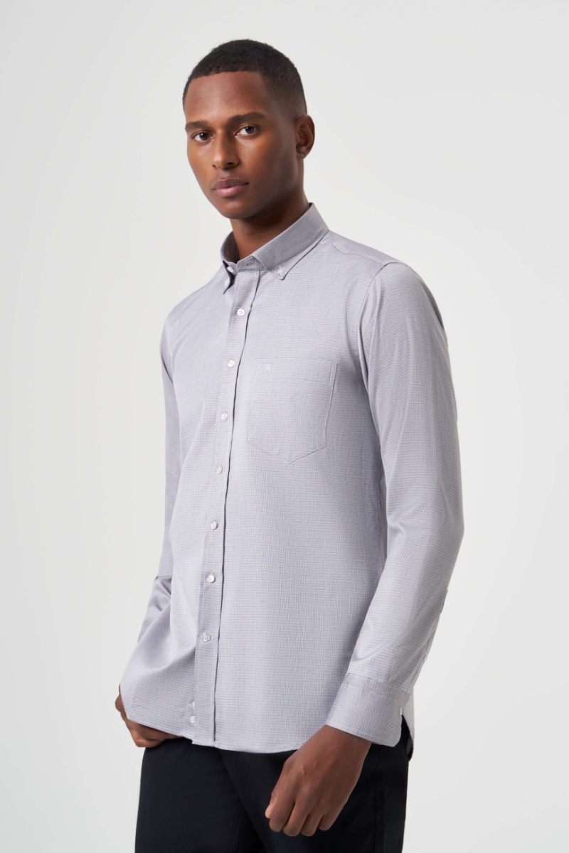 Regular Fit Paşa Yaka Gri Spor Erkek Gömlek - 4