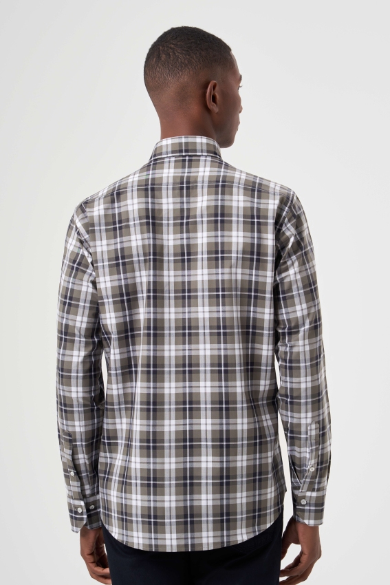 Regular Fit Paşa Yaka Haki Ekoseli Erkek Gömlek - 2