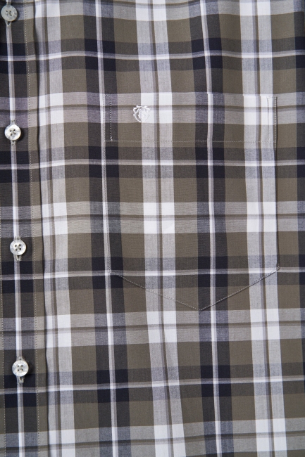Regular Fit Paşa Yaka Haki Ekoseli Erkek Gömlek - 3