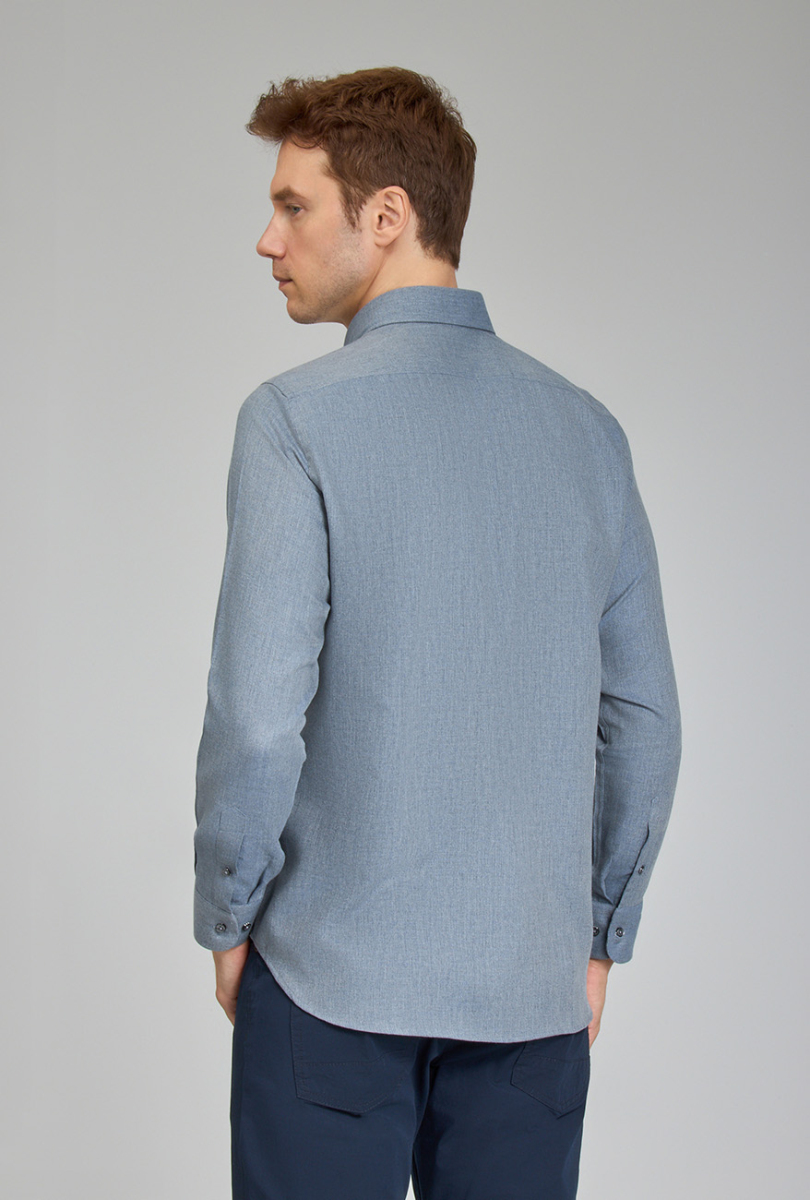 Regular Fit Paşa Yaka İndigo Spor Erkek Gömlek - 4