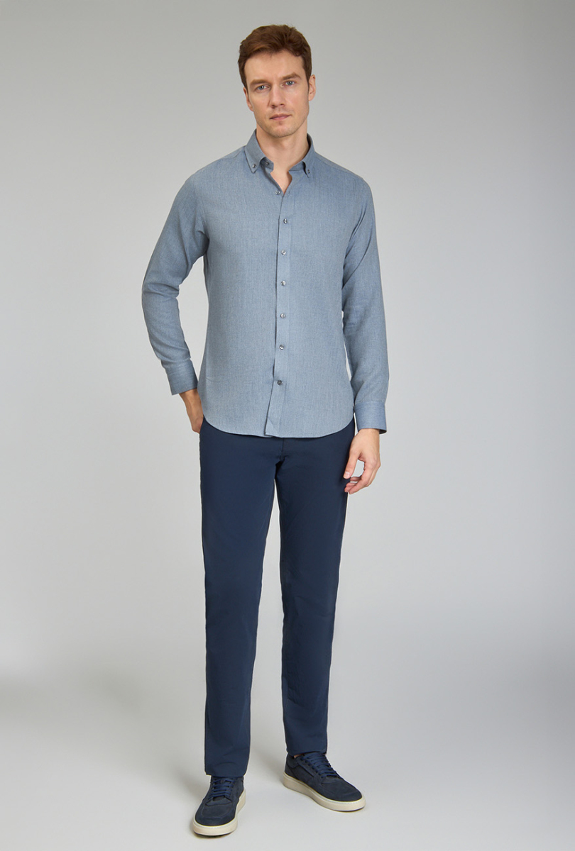 Regular Fit Paşa Yaka İndigo Spor Erkek Gömlek - 2