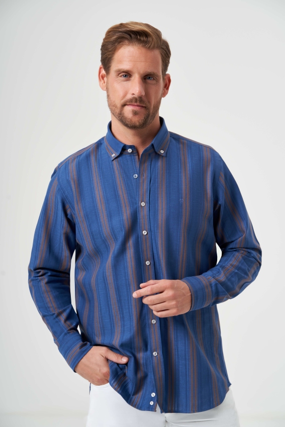 Regular Fit Paşa Yaka Kahve Basic Erkek Gömlek - 1