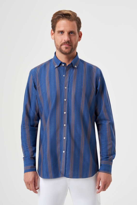 Regular Fit Paşa Yaka Kahve Basic Erkek Gömlek - 4