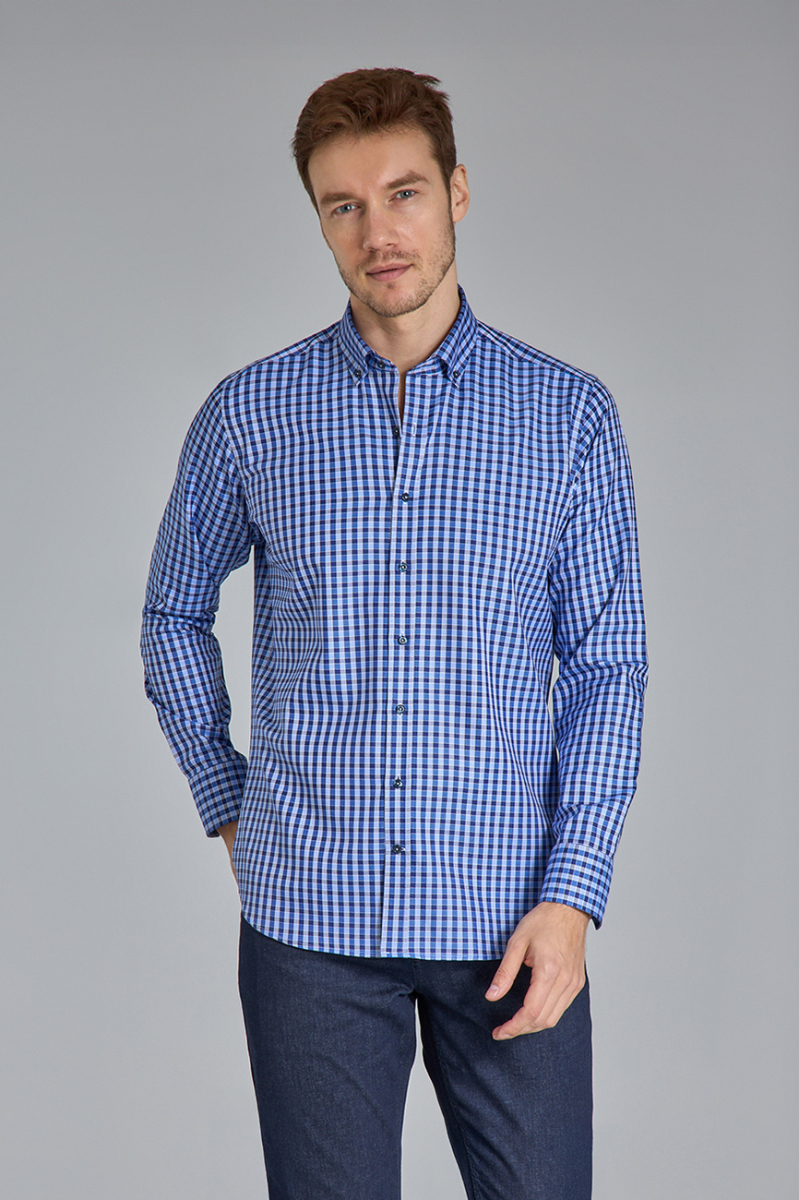 PASHA COLLAR BUTTONED REGULAR FIT UK SHIRT NAVY BLUE